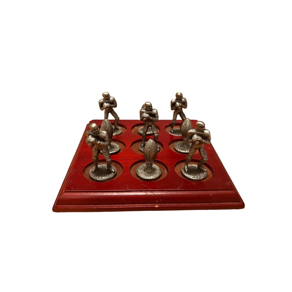 PEWTER FOOTBALL TIC TAC TOE GAME-Unique-NFL Gift-Wooden Base
